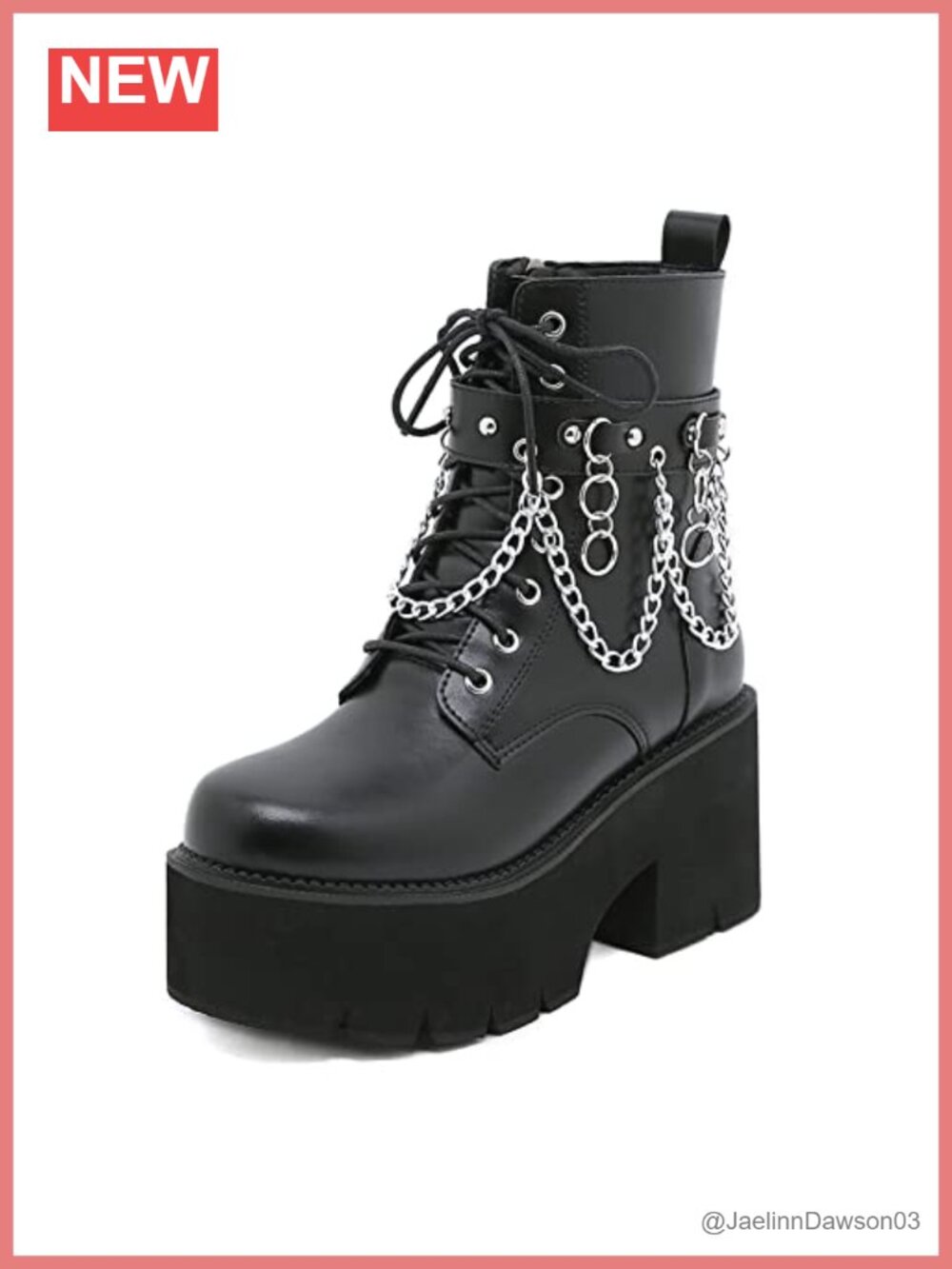 Platform Combat Boots Chunky Block Heel Detachable Chain Ankle Booties